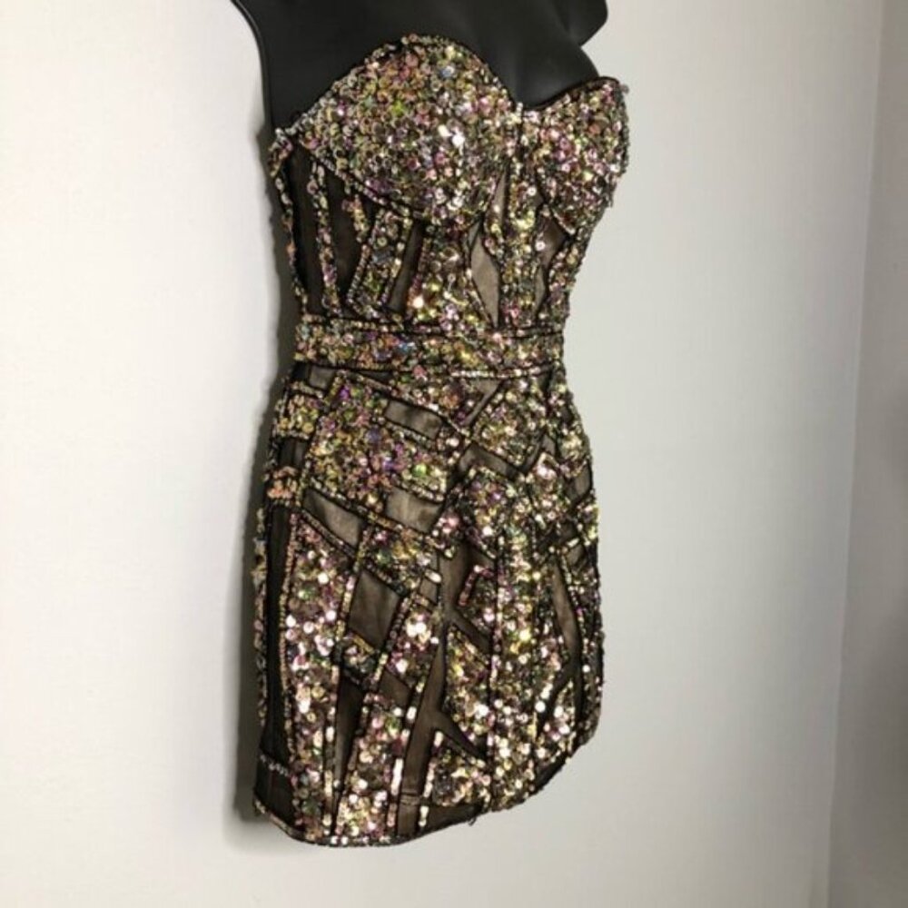 Alyce Claudine Sequin Geometric Mini Strapless Dress 2269